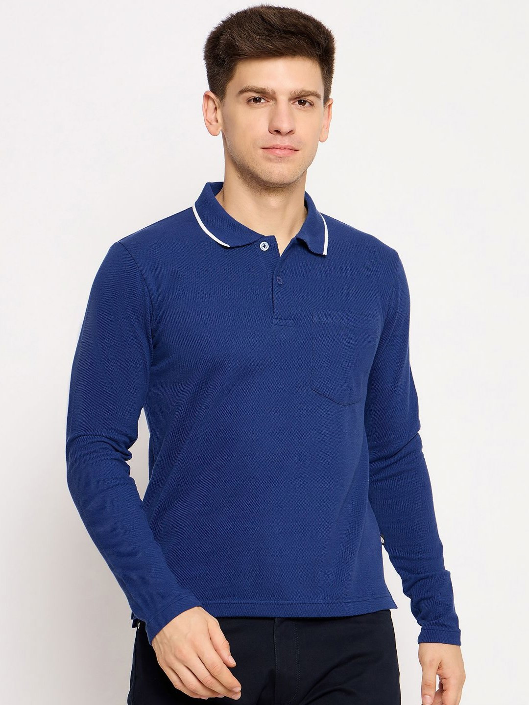 

Club York Men Solid Polo Collar Cotton T-shirt, Blue
