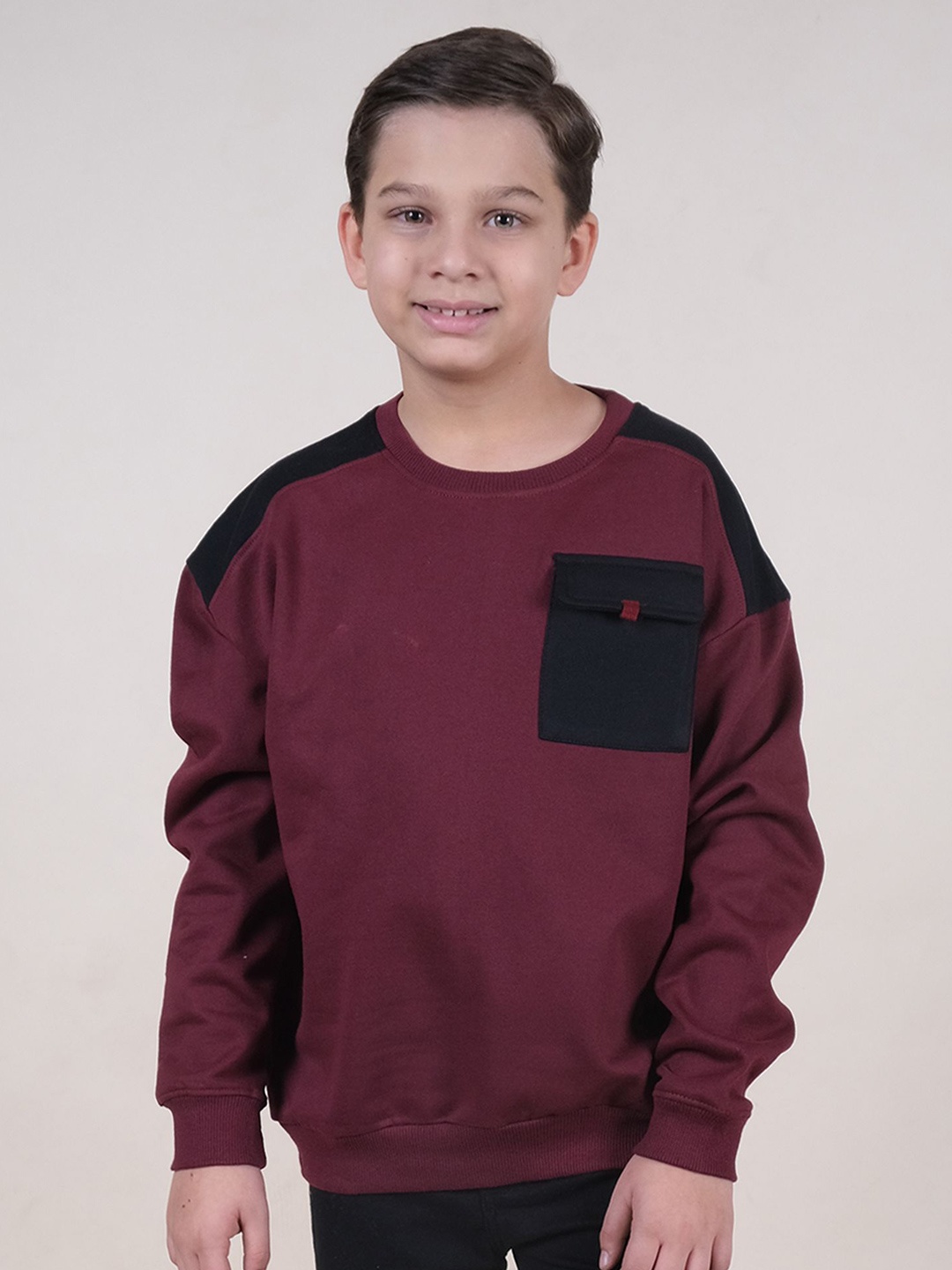 

KiddoPanti Boys Solid Round Neck Sweatshirt, Maroon