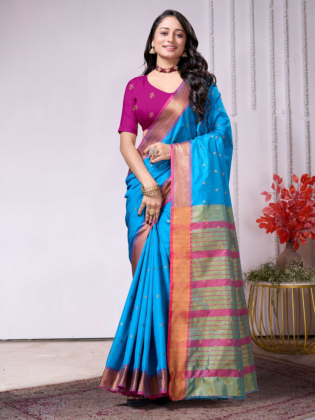 

KALINI Woven Design Zari Art Silk Banarasi Saree, Blue