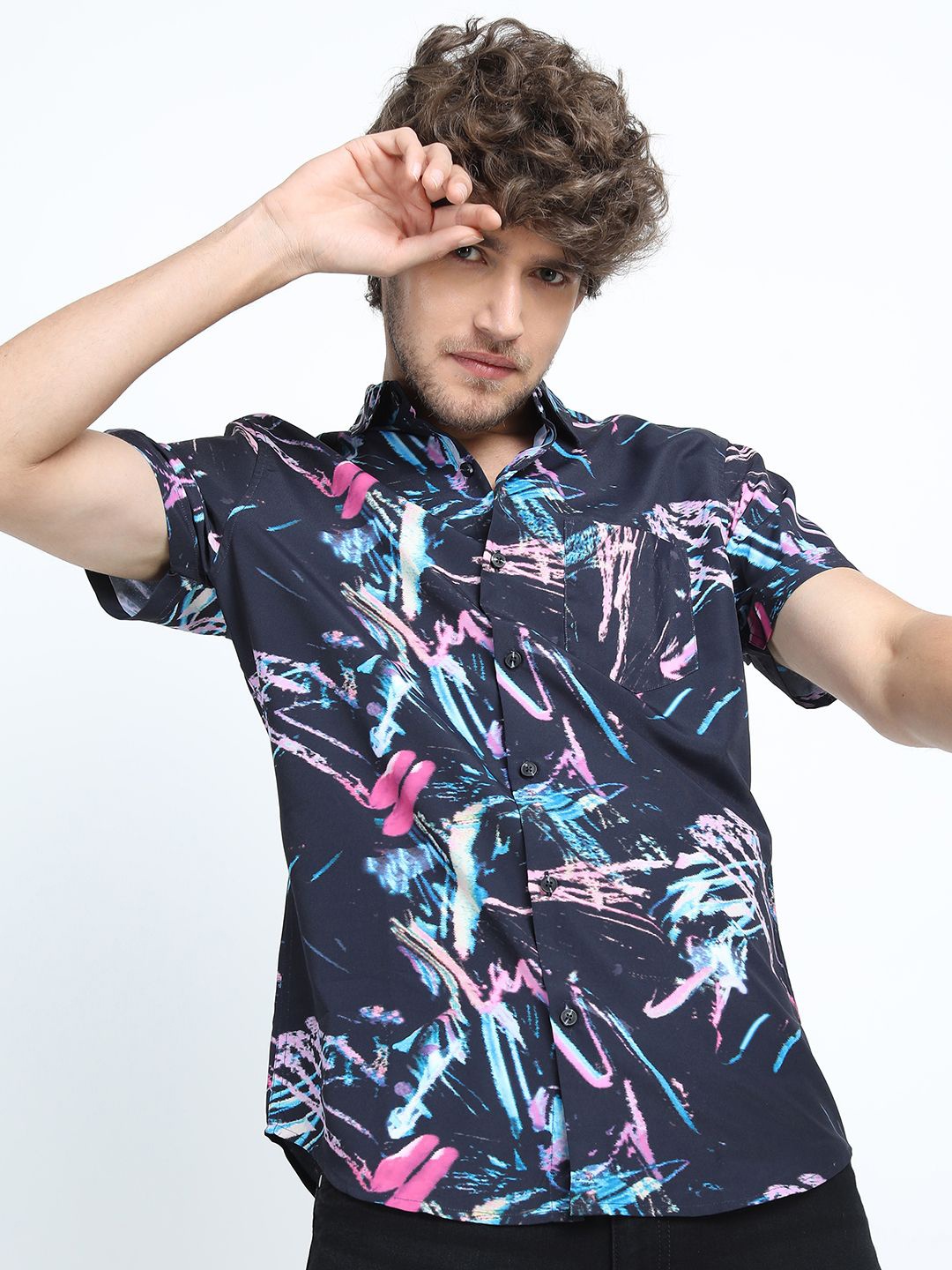 

Highlander Mens Mui Printed Slim Fit Shirt, Black