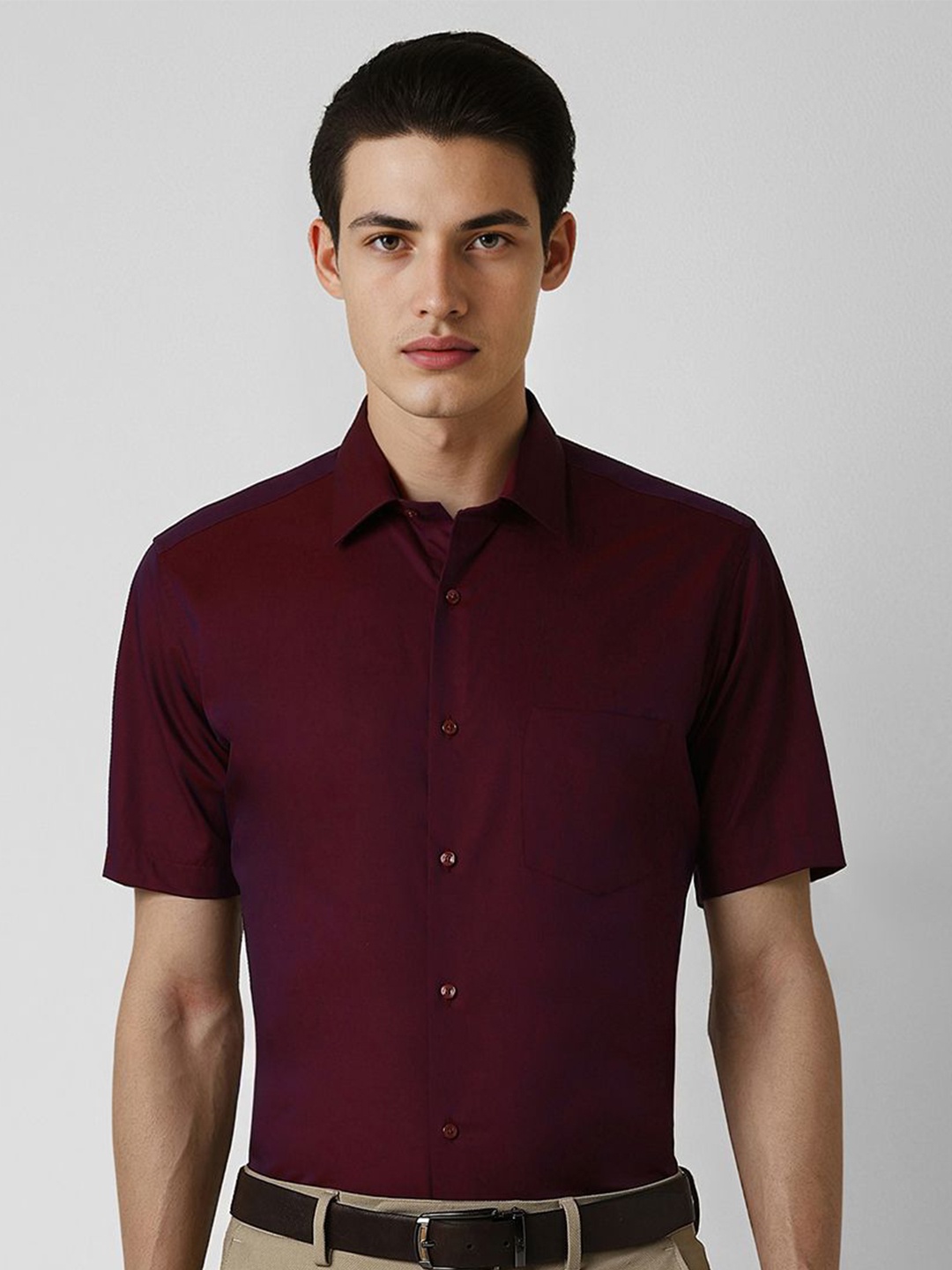 

Van Heusen Men Spread Collar Solid Cotton Formal Shirt, Maroon