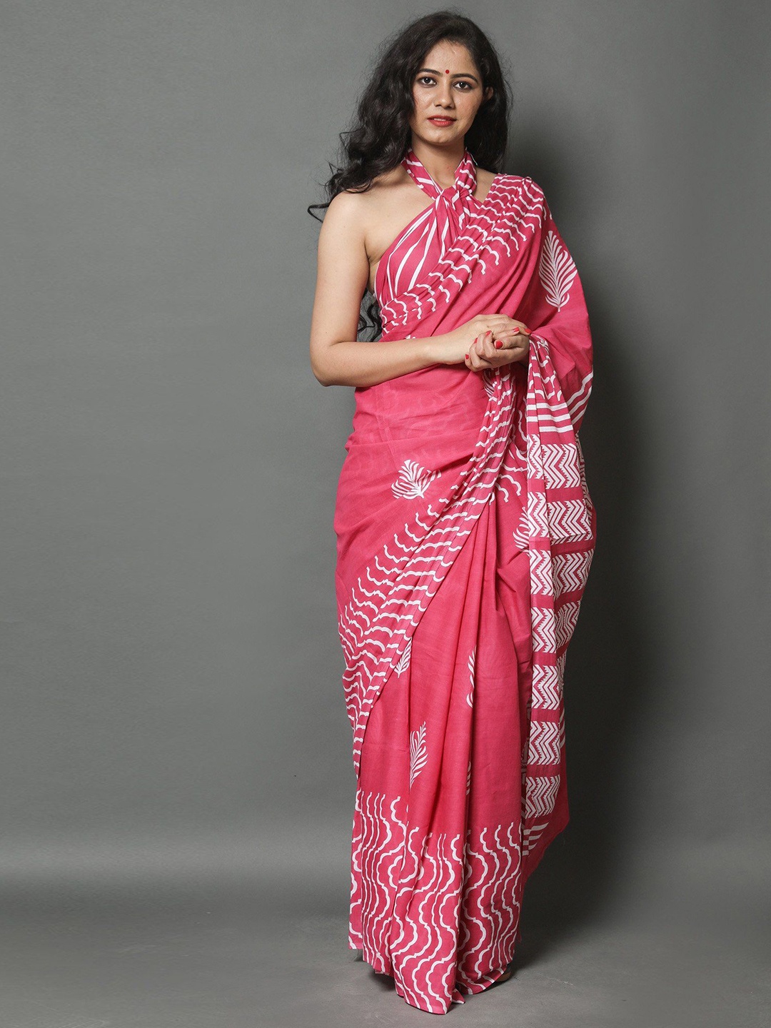 

Pinkcity Trade World Floral Pure Cotton Block Print Saree, Pink