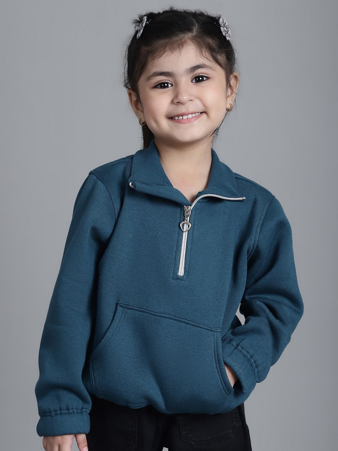 

MINI & MING the winter wardrobe Girls Solid Mock Collar Sweatshirt, Teal