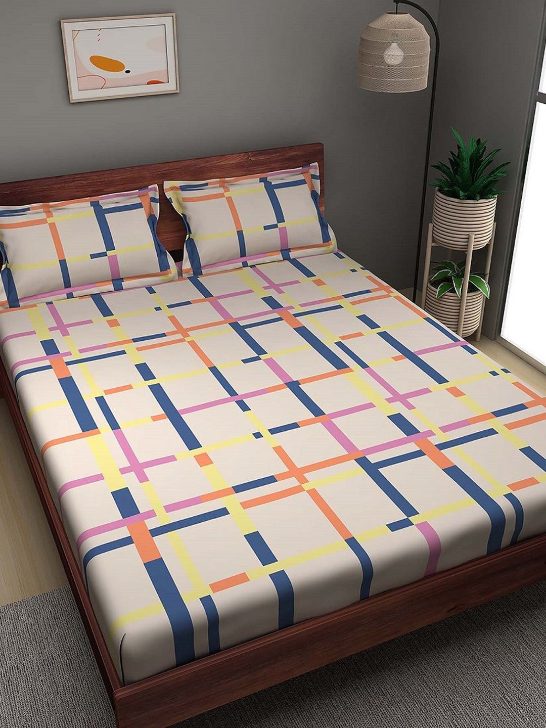 

Sleepyhead tetris Off White Geometric Printed 144 TC Cotton King Bedsheet & 2 Pillow Cover