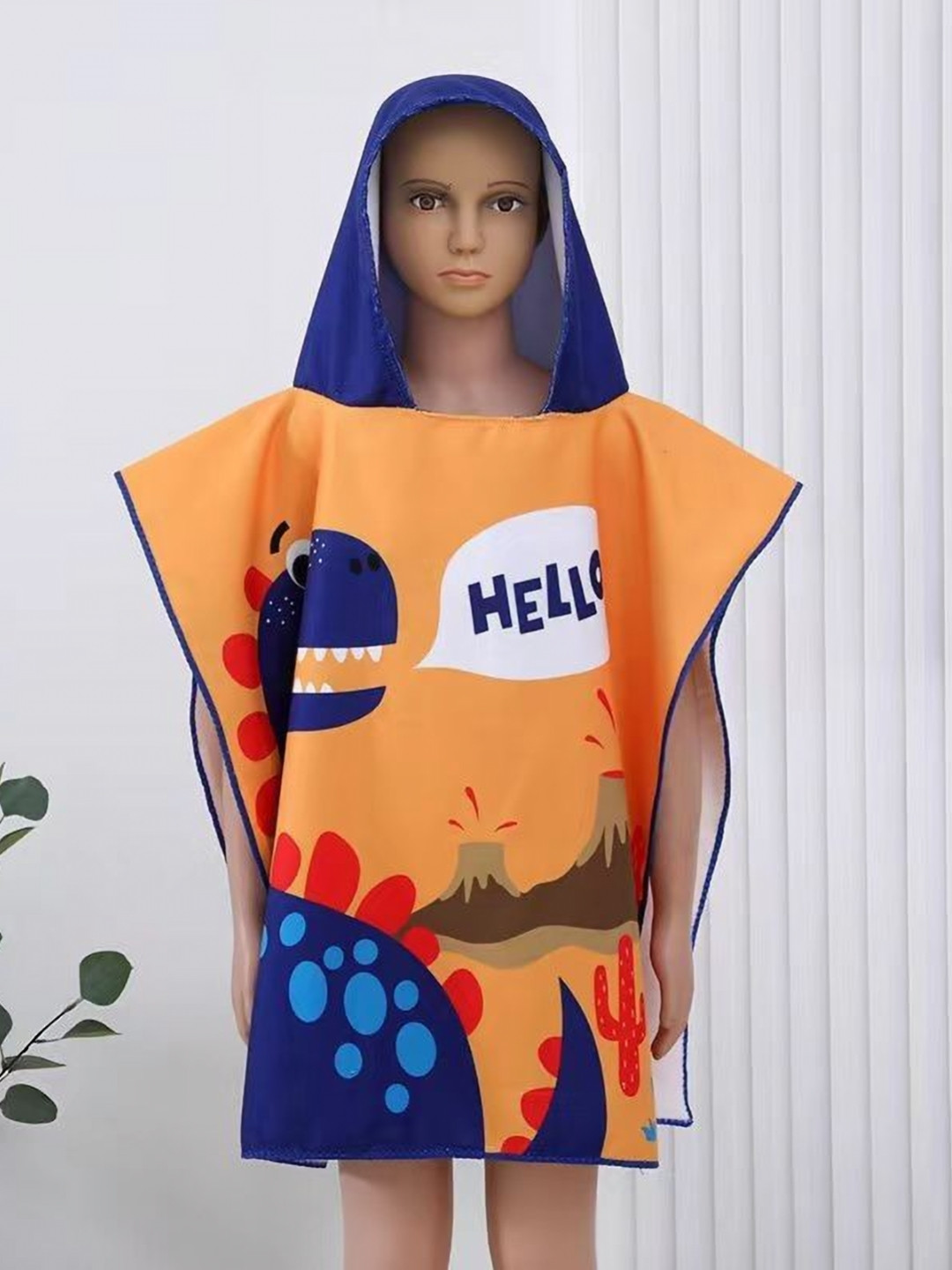 

Butterthief Kids Blue & Orange Printed Cotton 210 GSM Bath Poncho Towel