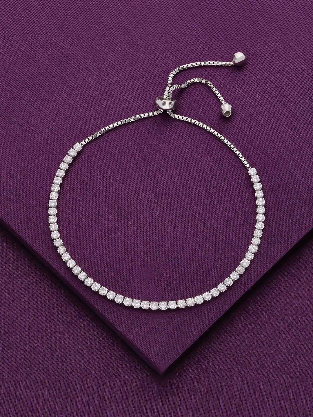 

KAI JEWEL Sterling Silver Cubic Zirconia Studded Rhodium-Plated Wraparound Bracelet