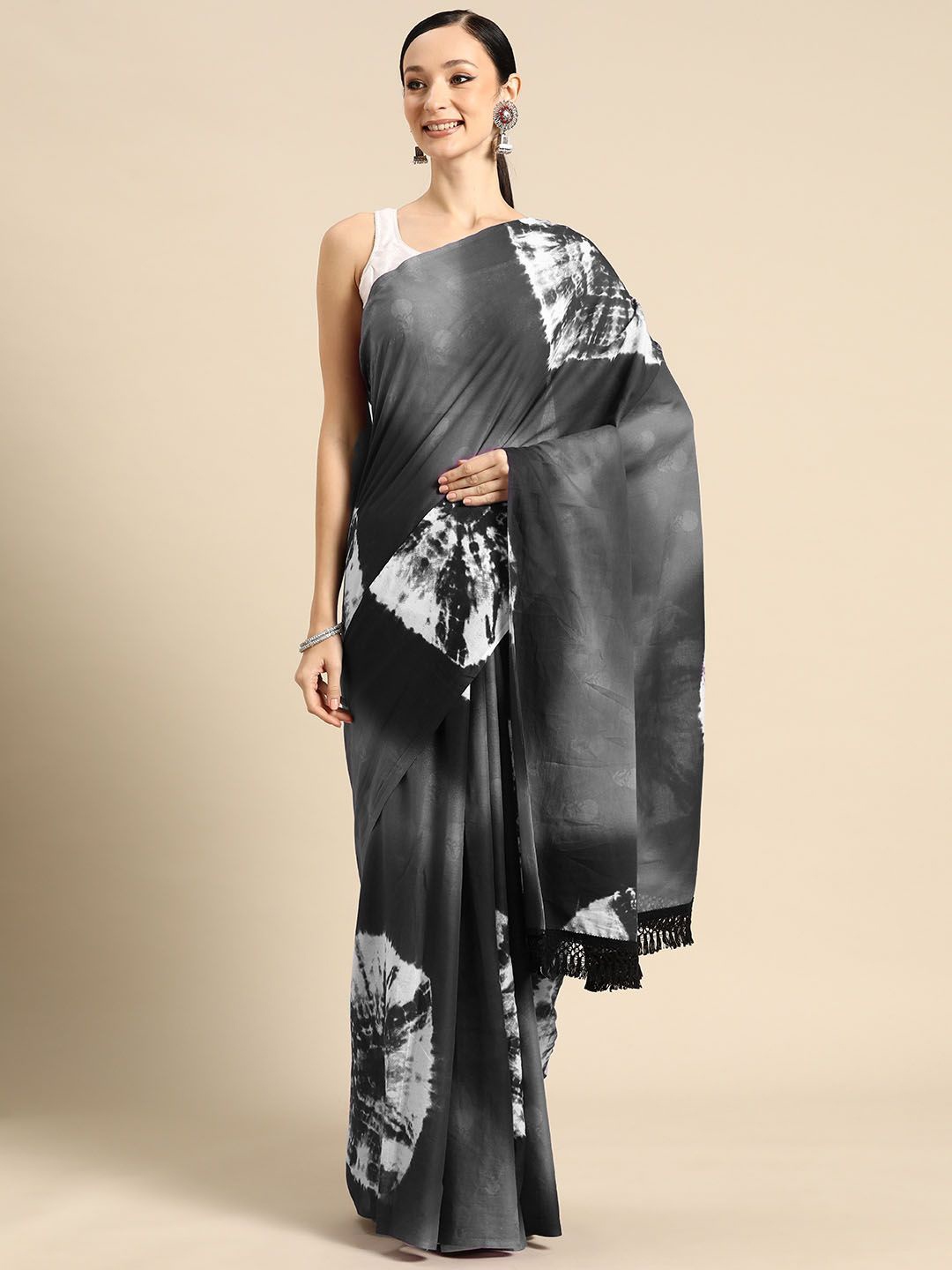 

BUTA BUTI Tie and Dye Pure Cotton Saree, Black