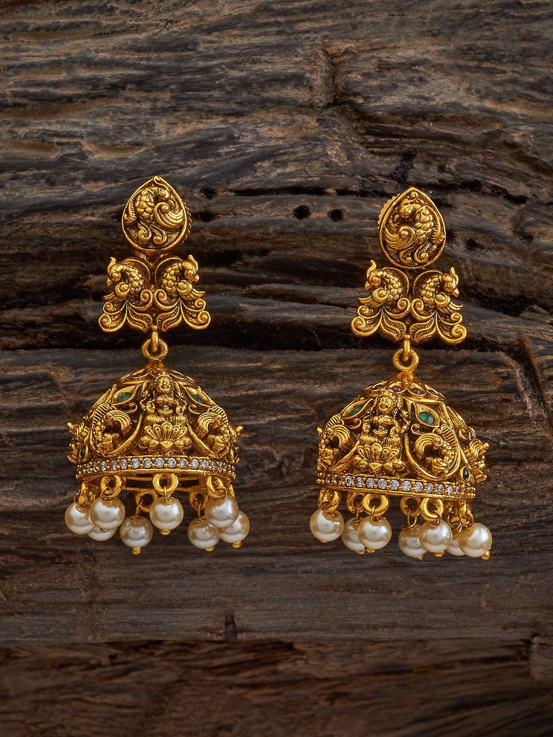 

Kushal's Fashion Jewellery Gold-Plated Dome Shaped Jhumkas, Red