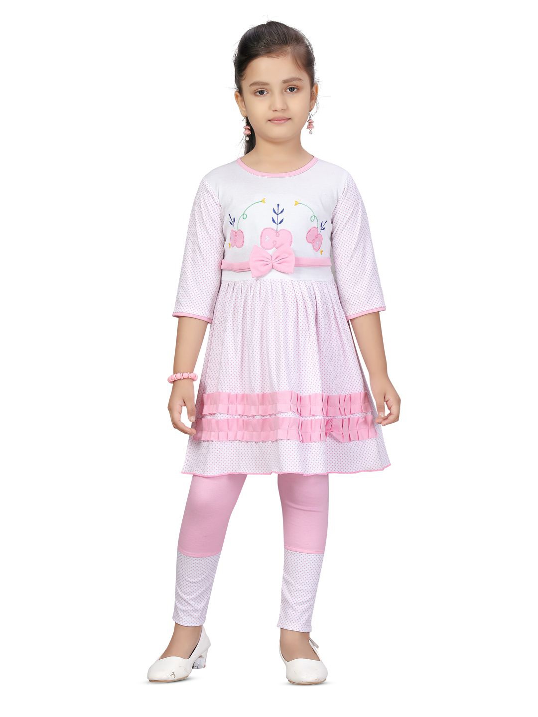 

BAESD Girls Pulka Printed Pure Cotton Top with Trouser, Pink