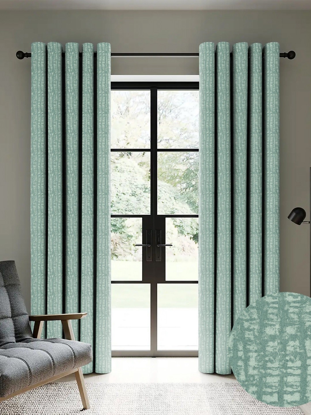 

Nefertiti Home Sea Green 2 Pieces Printed Black Out Door Curtain