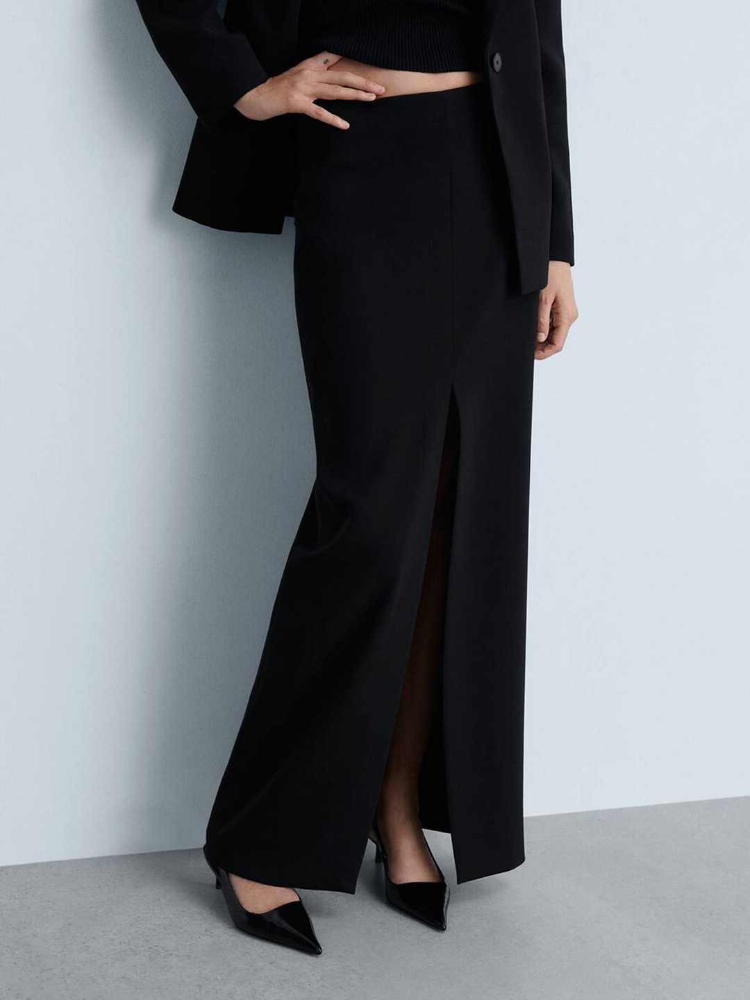 

MANGO Front Slit Straight Maxi Skirt, Black