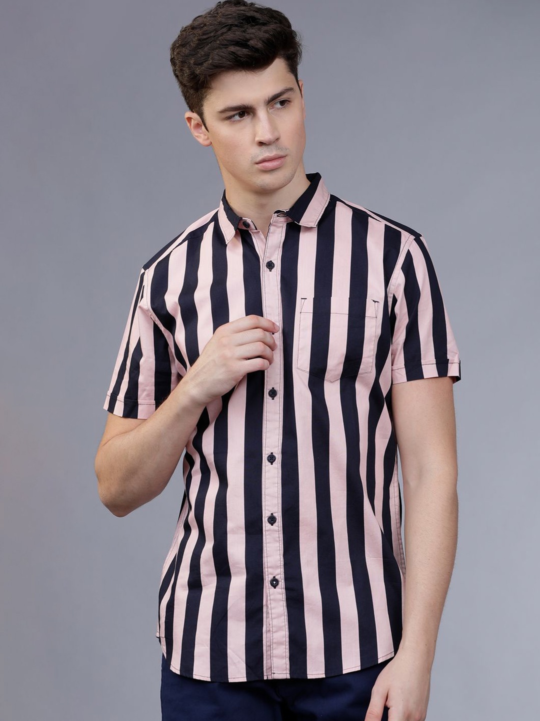 

HIGHLANDER Men Striped Slim Fit Shirt, Pink
