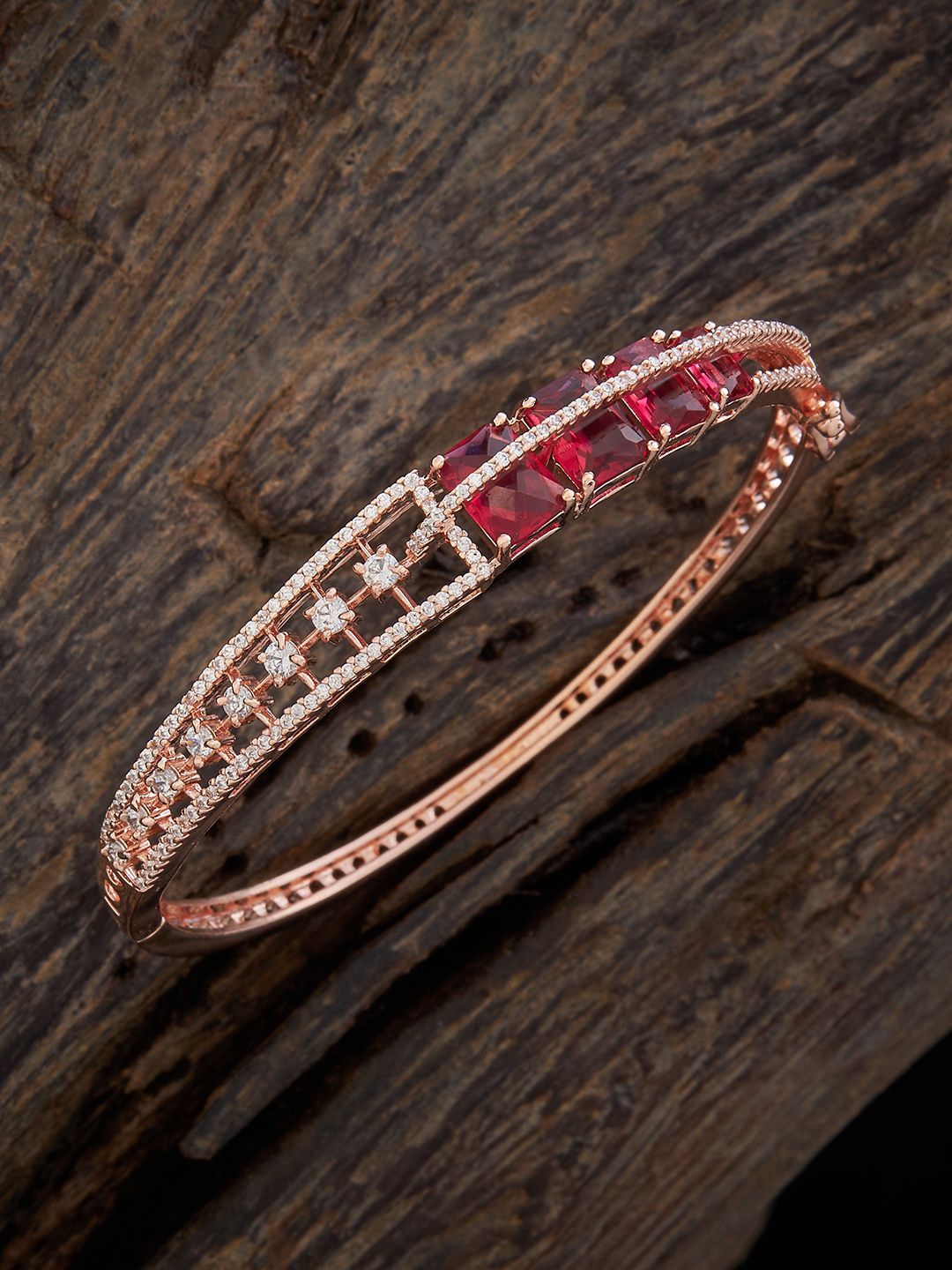 

Kushal's Fashion Jewellery Rose Gold-Plated Cubic Zirconia Kada Bracelet, Pink