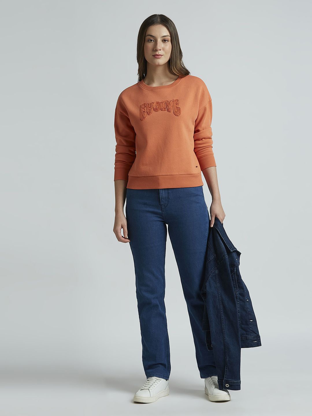 

Pepe Jeans Women Typography Printed Round Neck Cotton Pullover Sweatshirt, Orange