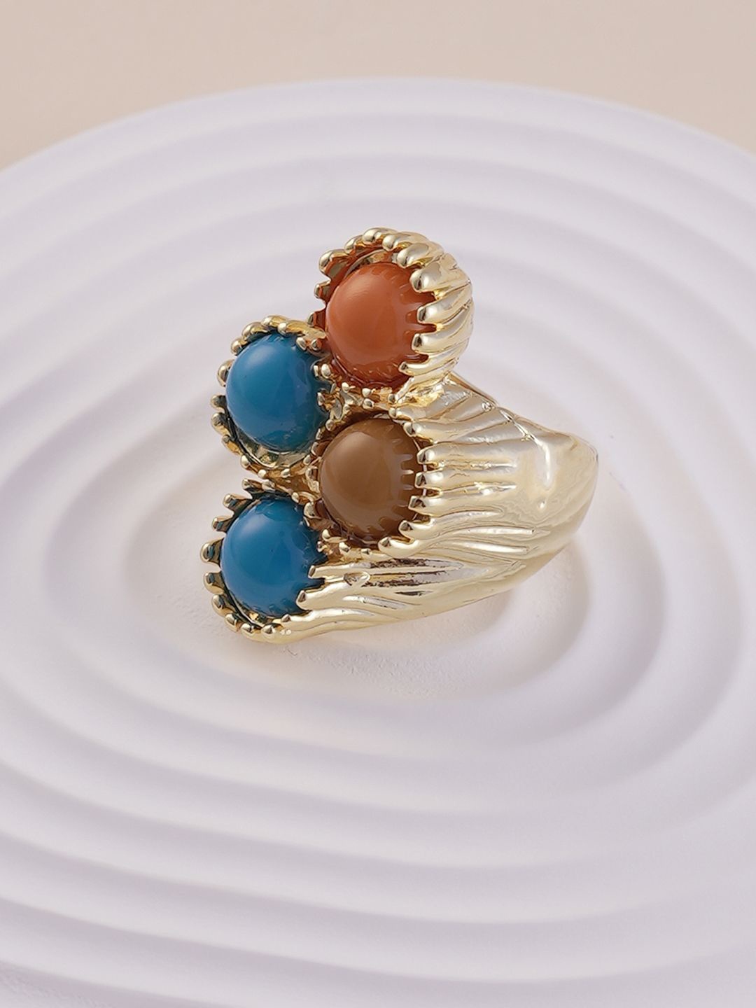 

SOHI The Regalis Gold-Plated Stone-Studded Statement Adjustable Finger Ring