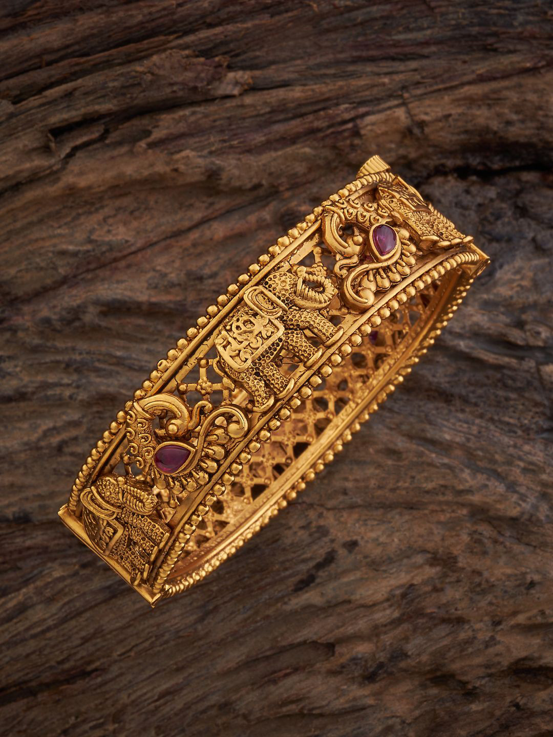 

Kushal's Fashion Jewellery Gold-Plated Ruby Studded Bangle
