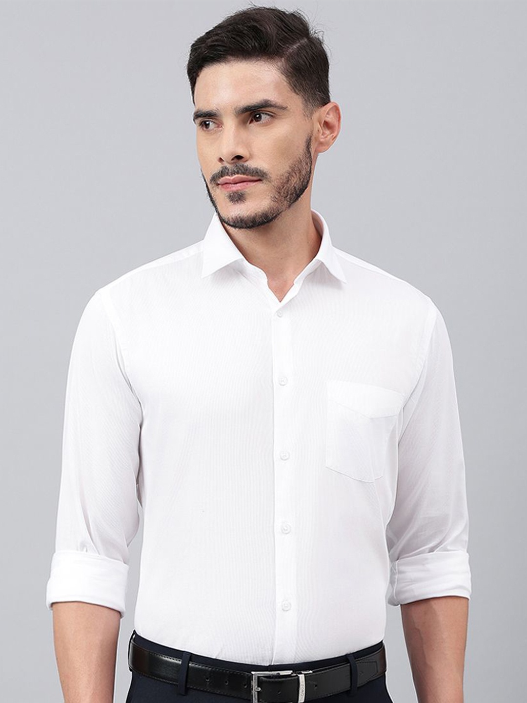 

Richlook Men Comfort Spread Collar Solid Cotton Formal Shirt, White