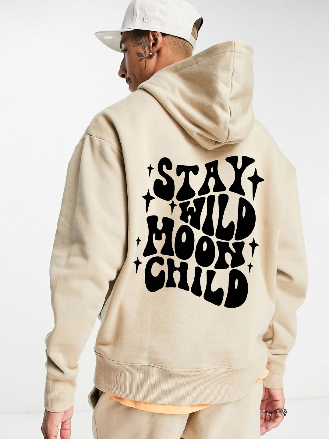

Be Savage Men Typography Printed Hooded Oversized Sweatshirt, Beige