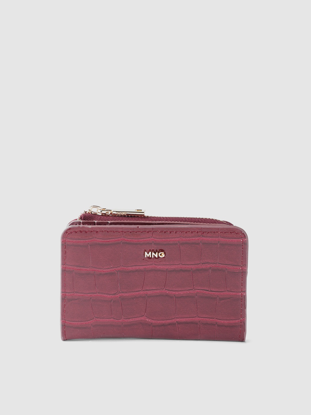 

MANGO Women Animal Textured Two Fold Wallet, Maroon