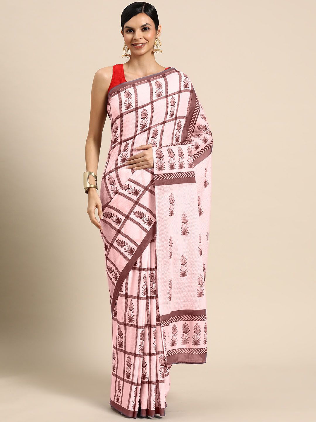 

BUTA BUTI Floral Pure Cotton Saree, Mauve