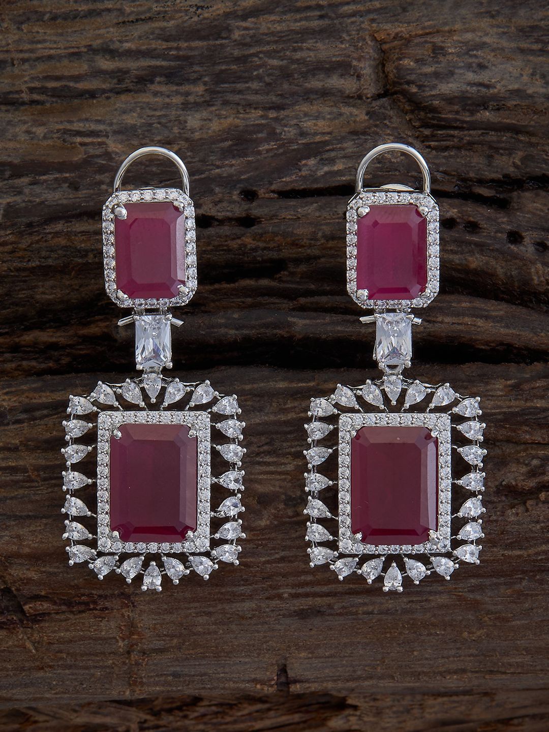 

Kushal's Fashion Jewellery Cubic Zirconia Rhodium-Plated Square Drop Earrings, Red