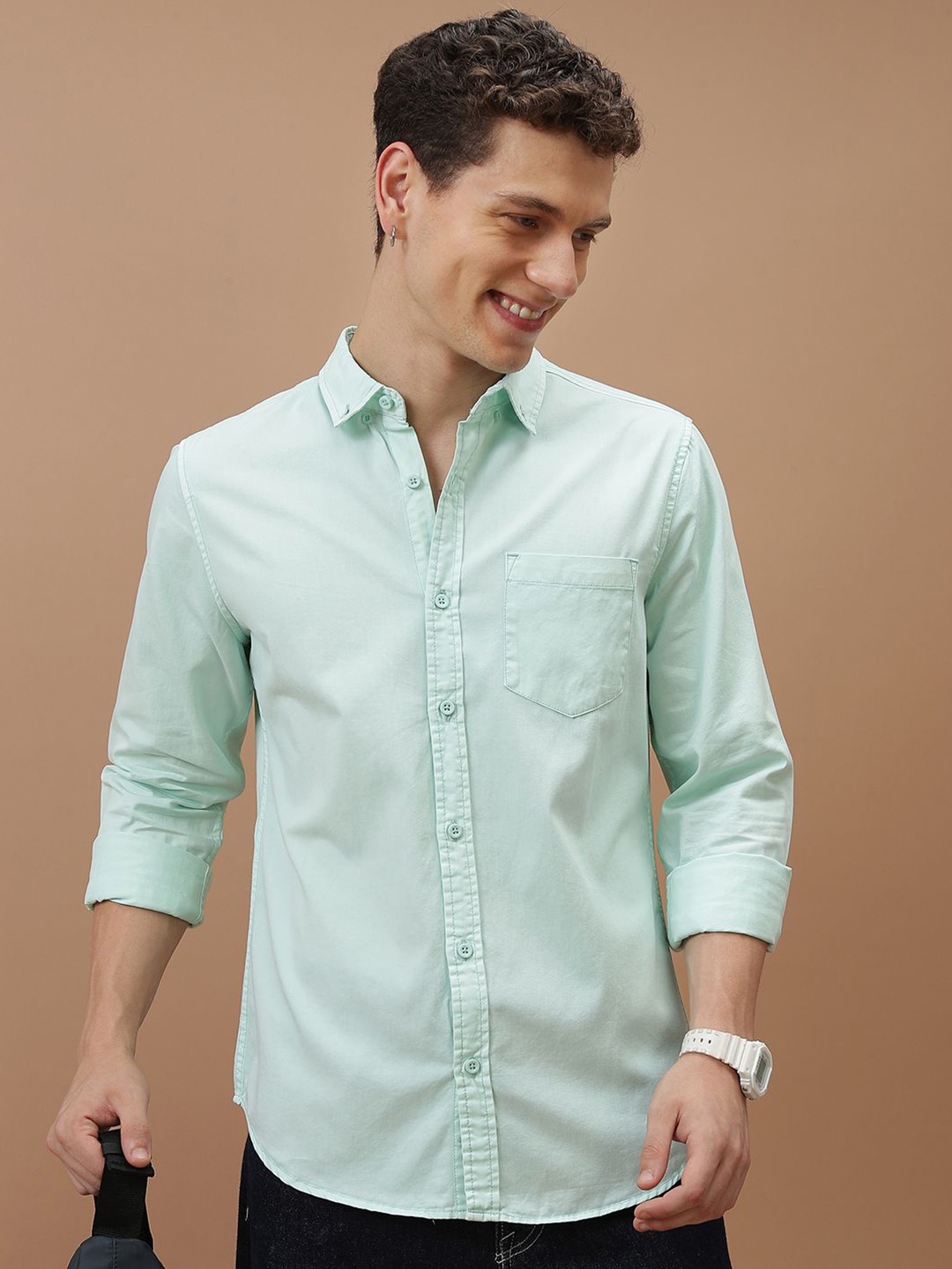 

HIGHLANDER Men Slim Fit Casual Shirt, Sea green