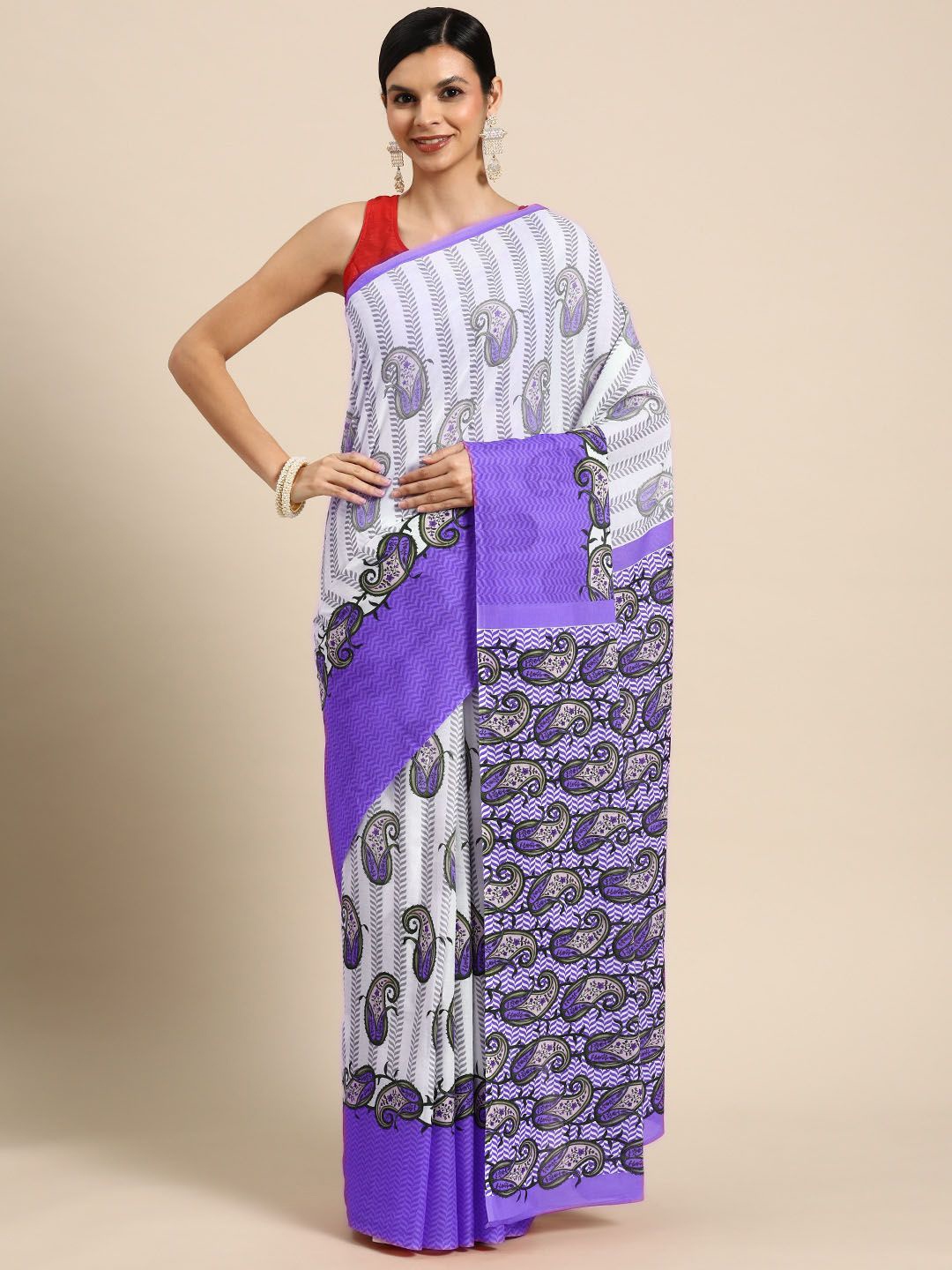 

BUTA BUTI Paisley Pure Cotton Saree, Purple