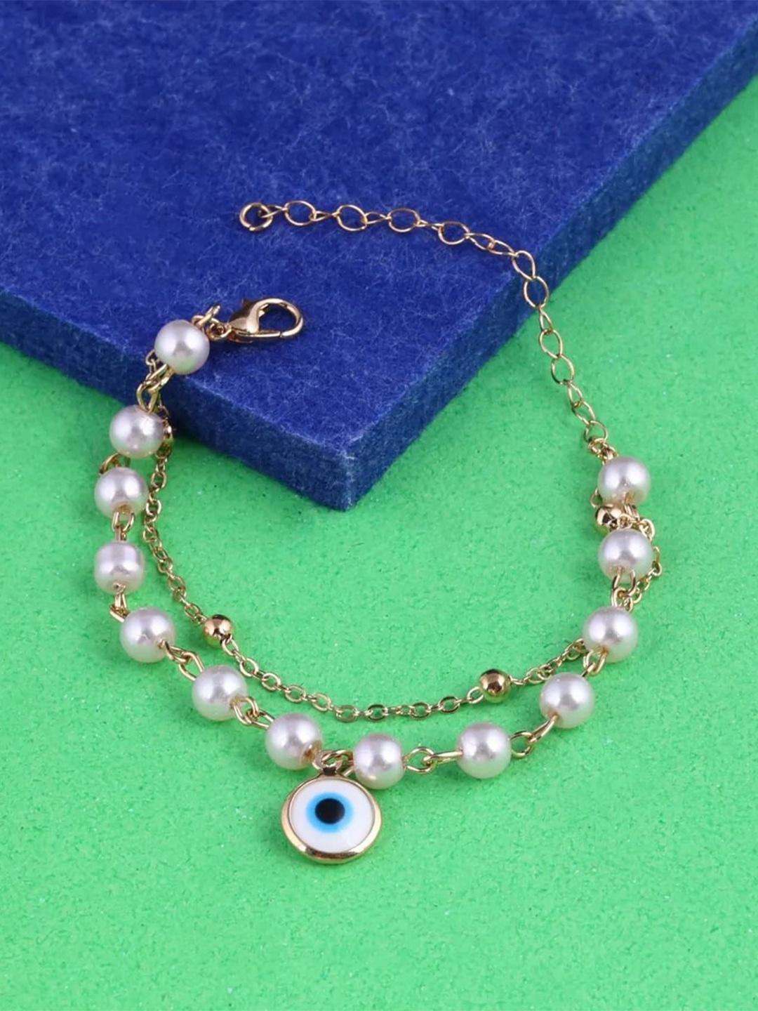 

Jewelz Gold-Plated Evil Eye & Pearl Beaded Charm Bracelet