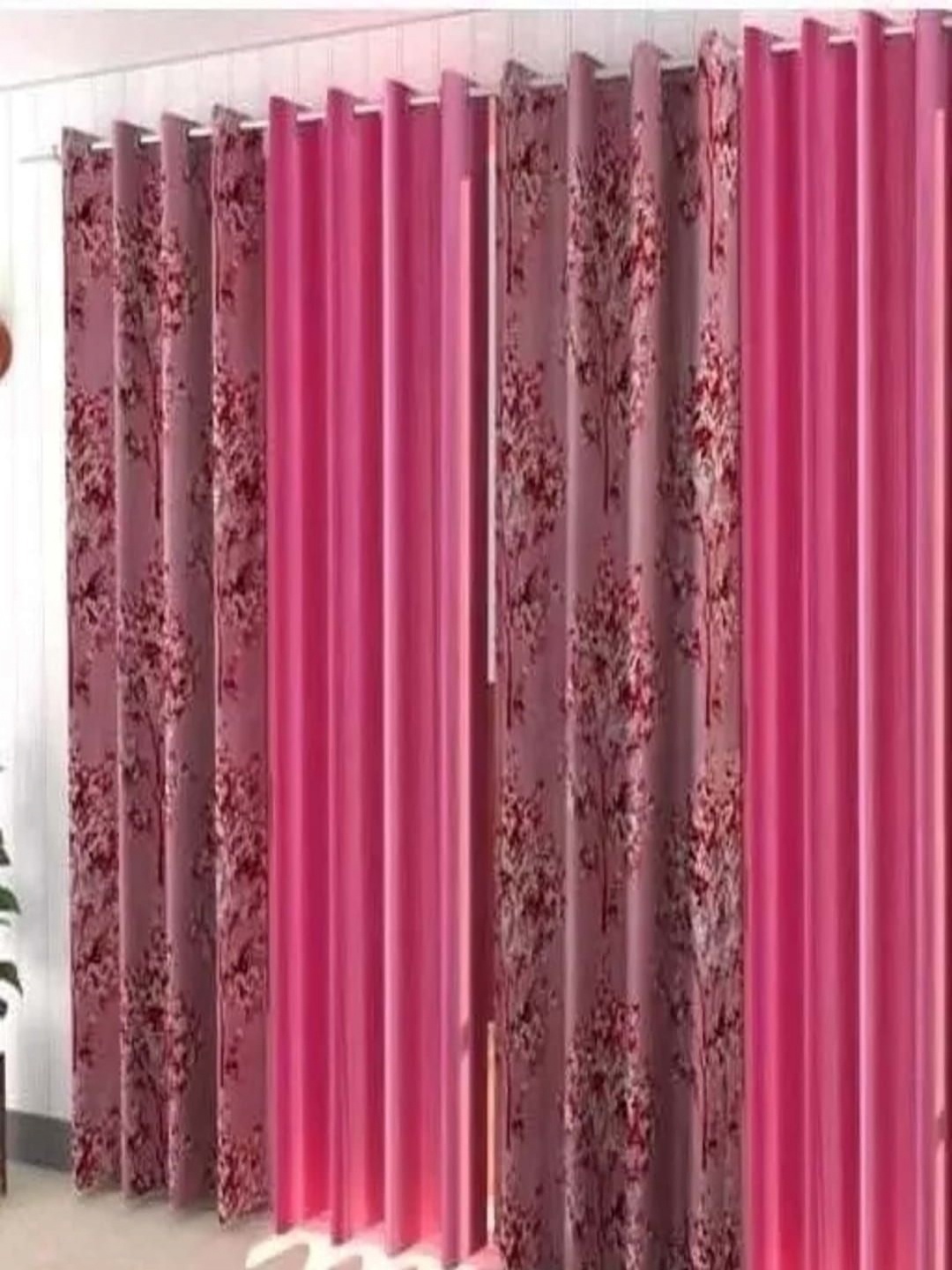 

AADI TRADERS Pink & White 4 Pieces Floral Printed Window Curtain