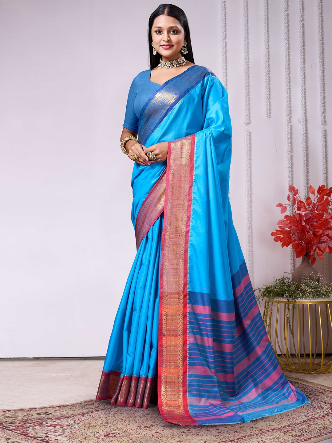 

KALINI Woven Design Art Silk Banarasi Saree, Blue