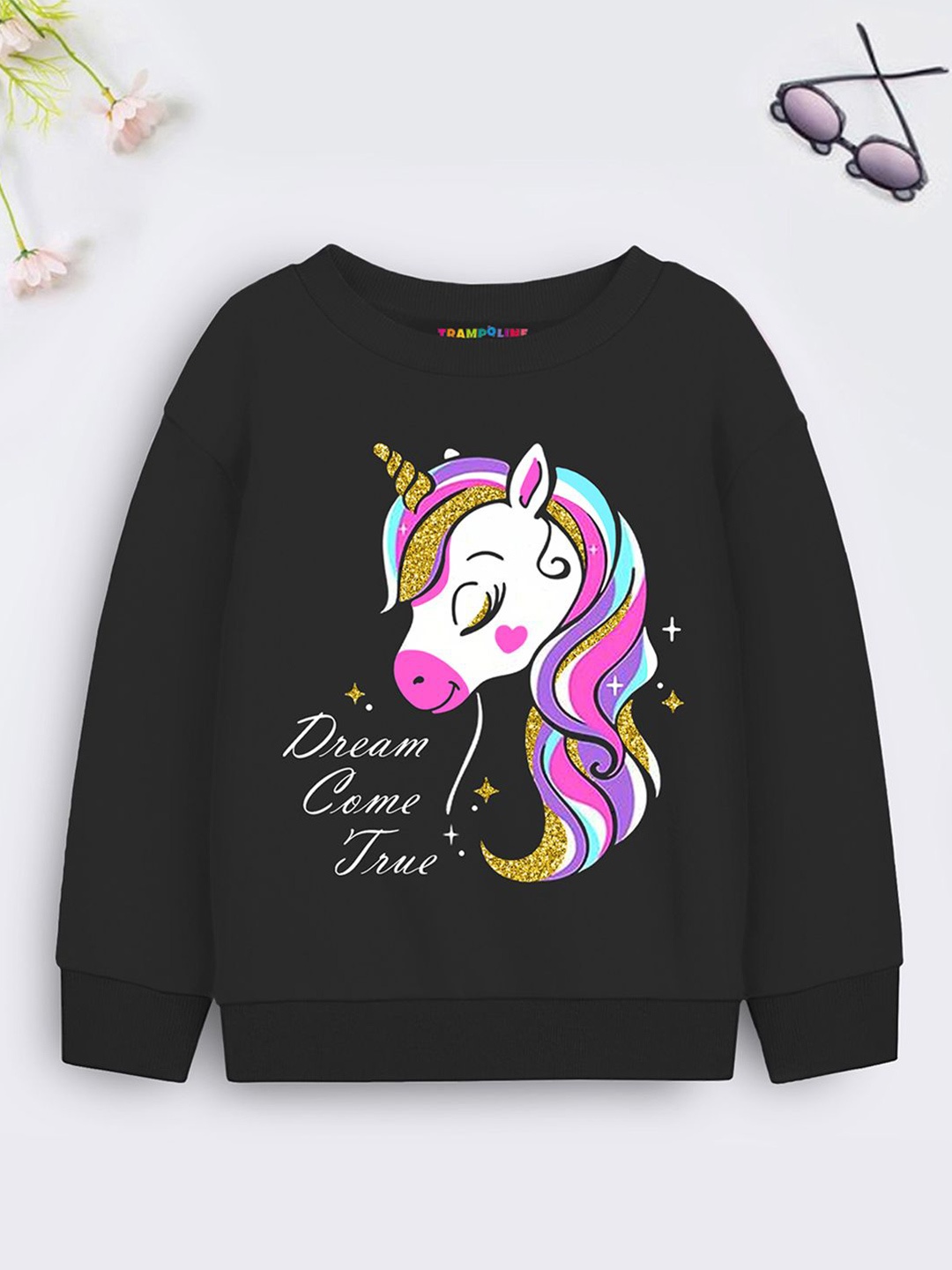 

YK X Trampoline Graphic Printed Round Neck Sweatshirt, Black