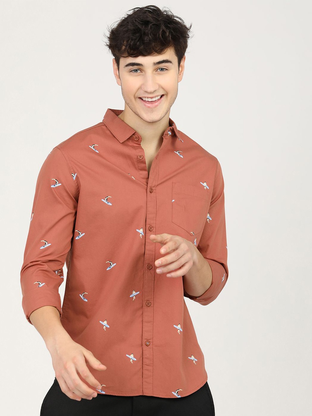 

HIGHLANDER Men Printed Slim Fit Shirt, Rust