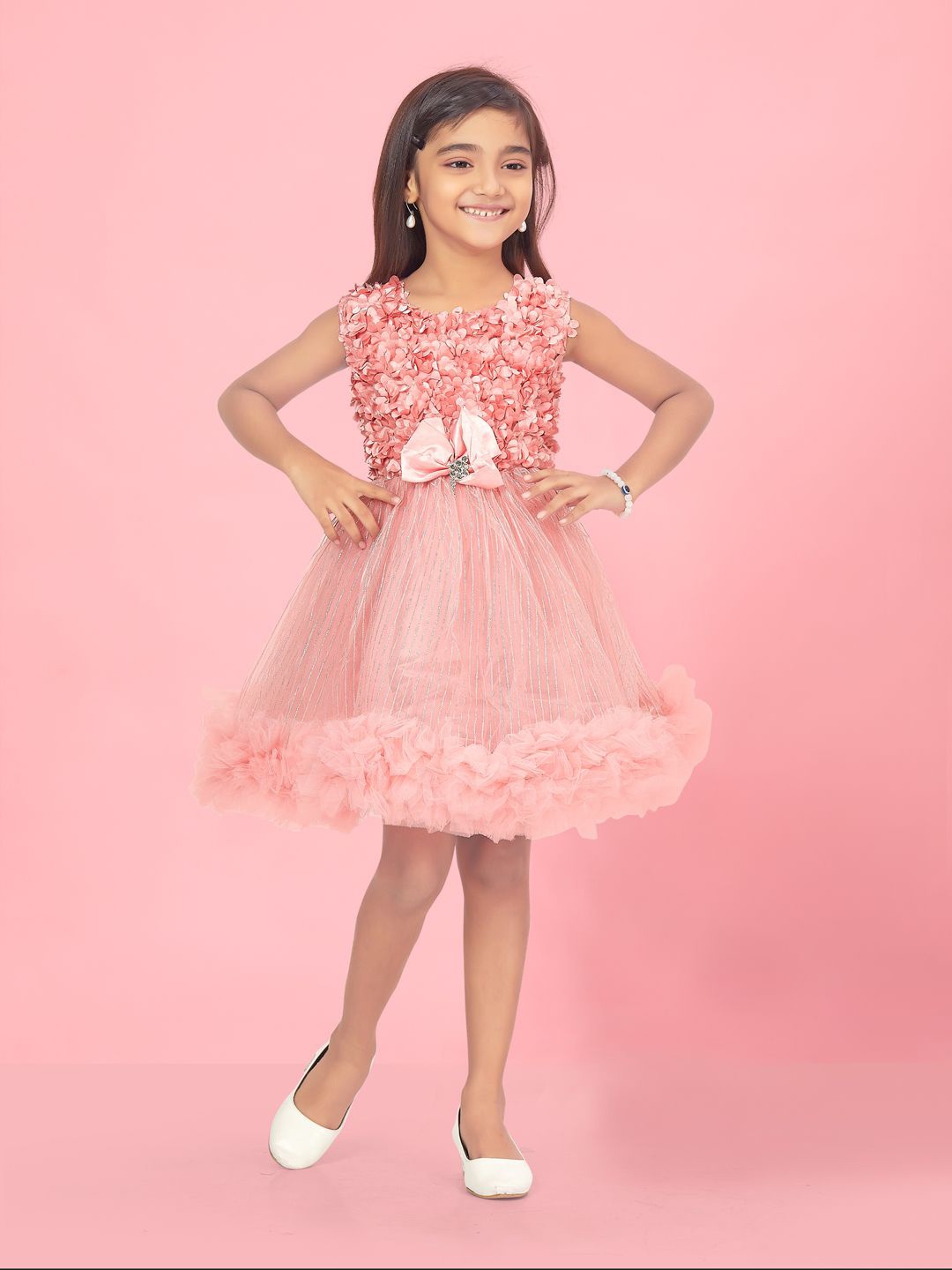 

BAESD Floral Net Fit & Flare Dress, Peach