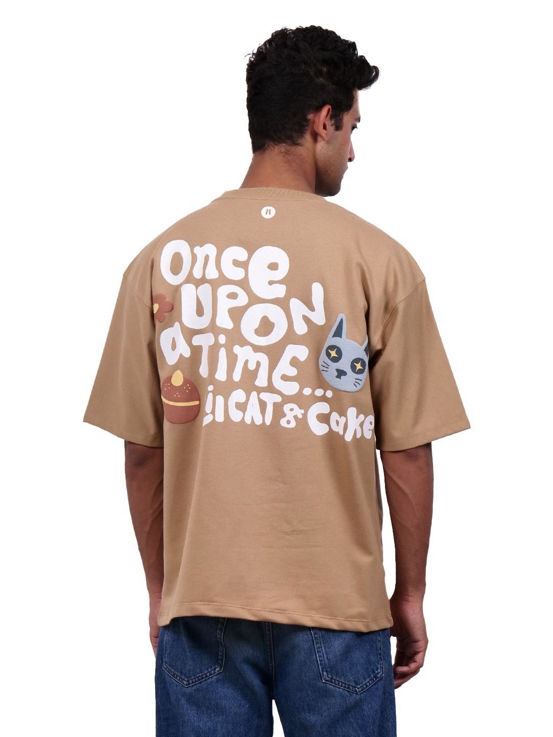 

KHAAKI Men Bio Finish Typography Printed Round Neck Cotton Oversized T-shirt, Tan