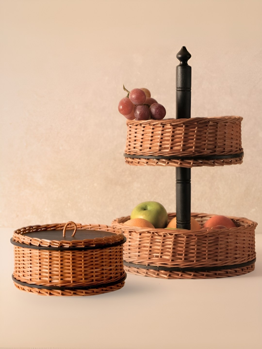 

Peepul Tree 2Pcs Wicker Storage Box & Fruit Vegetable Storage Basket Combo, Brown