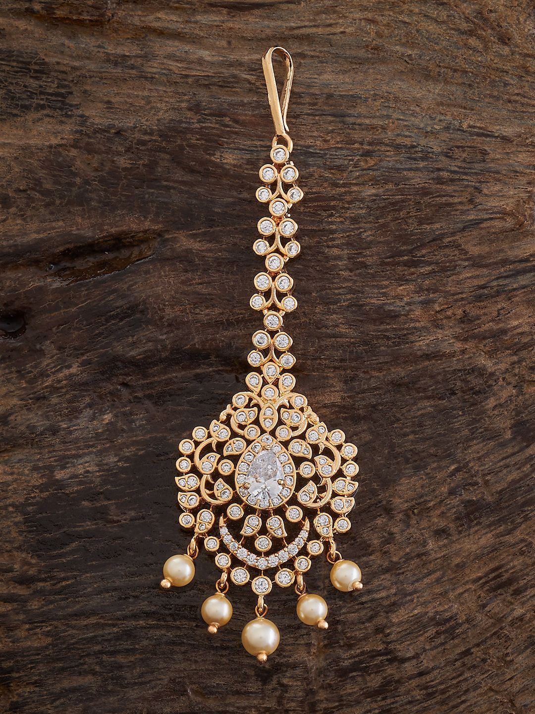 

Kushal's Fashion Jewellery Gold-Plated Cubic Zircon Studded Maang Tikka