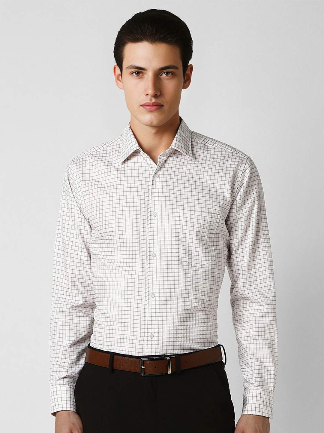 

Van Heusen Men Checked Cotton Formal Shirt, Off white