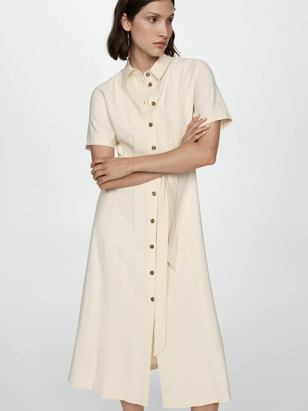 

MANGO Shirt Style Midi Dress, Beige