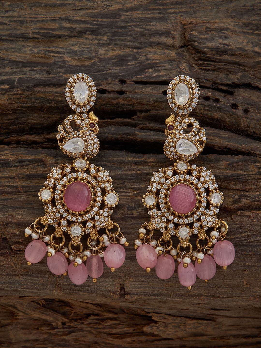 

Kushal's Fashion Jewellery Kundan Beaded Contemporary Drop Earrings, Pink