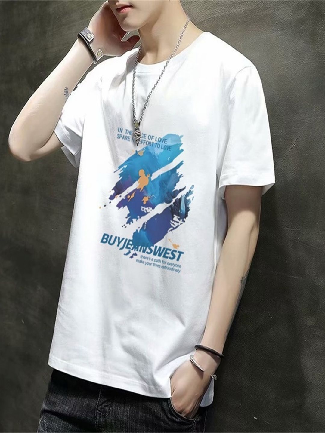 

StyleCast Men Printed Round Neck Raw Edge T-shirt, White