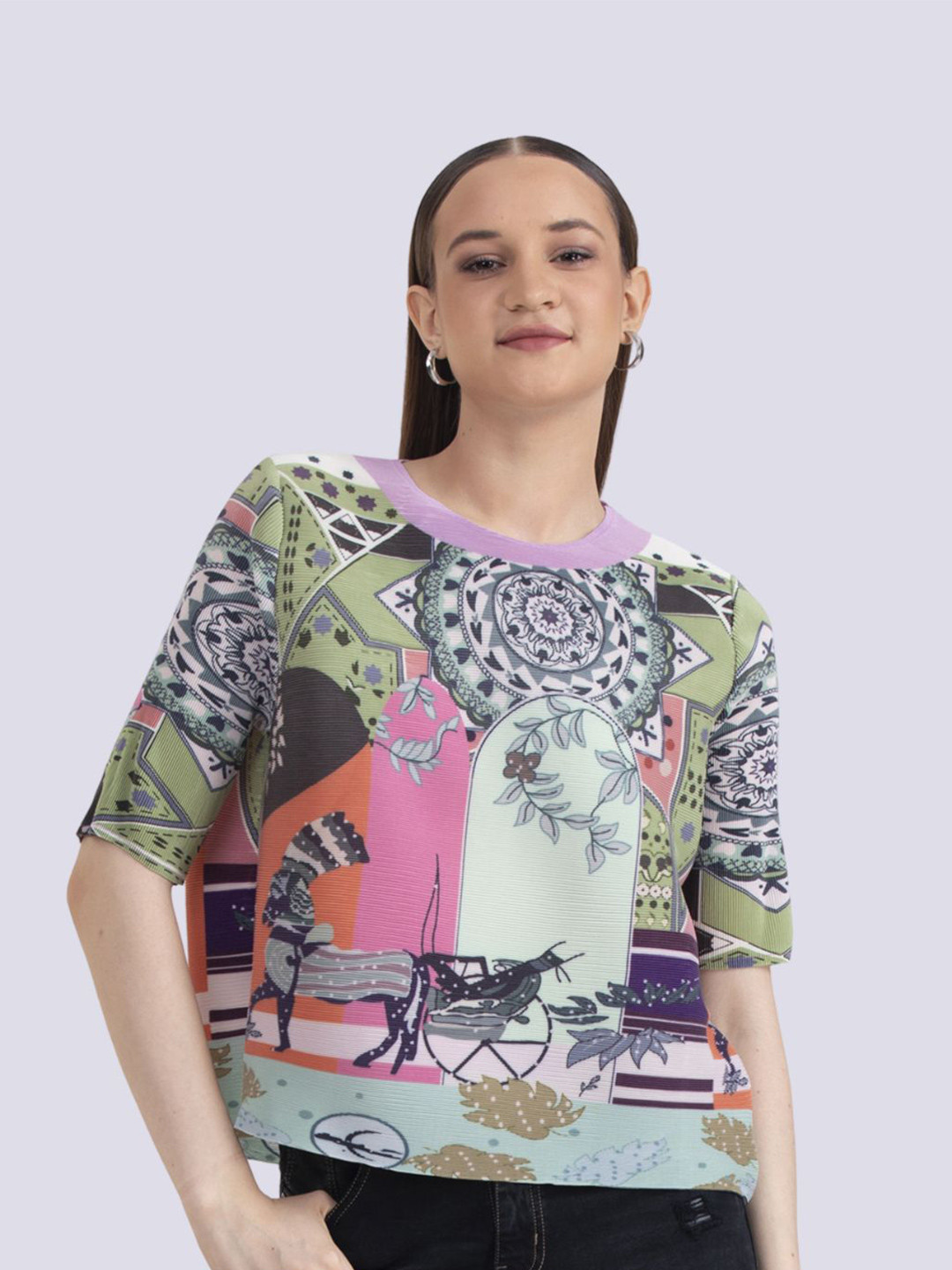 

Albion By CnM Women Abstract Printed Round Neck Top, Pink
