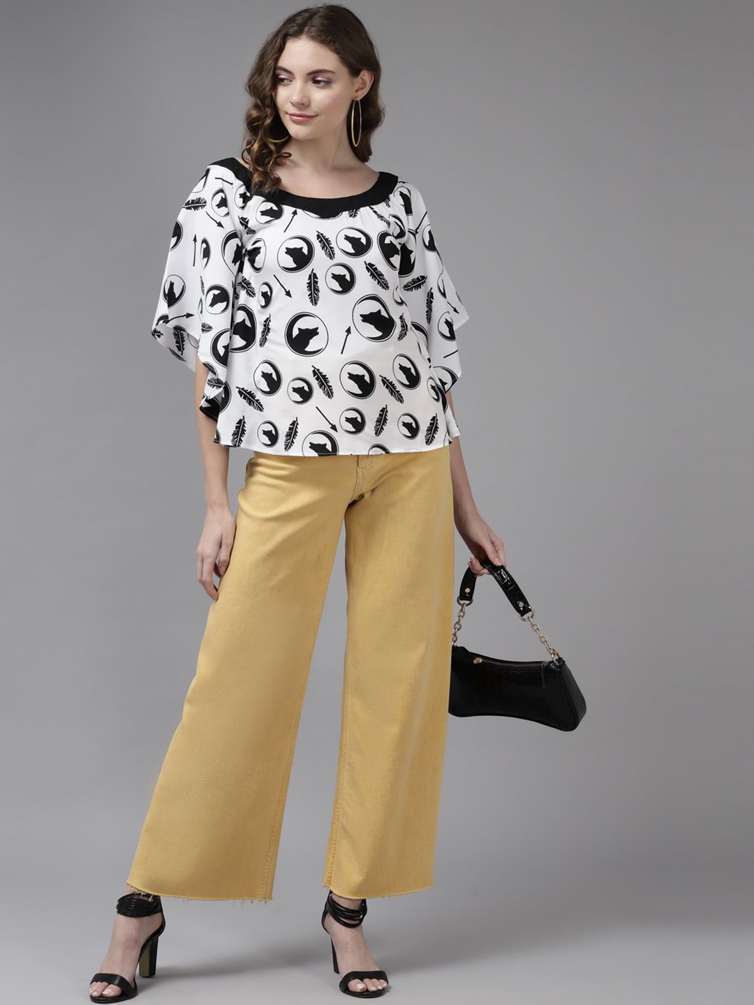 

BAESD Women Conversational Printed Boat Neck Top, White