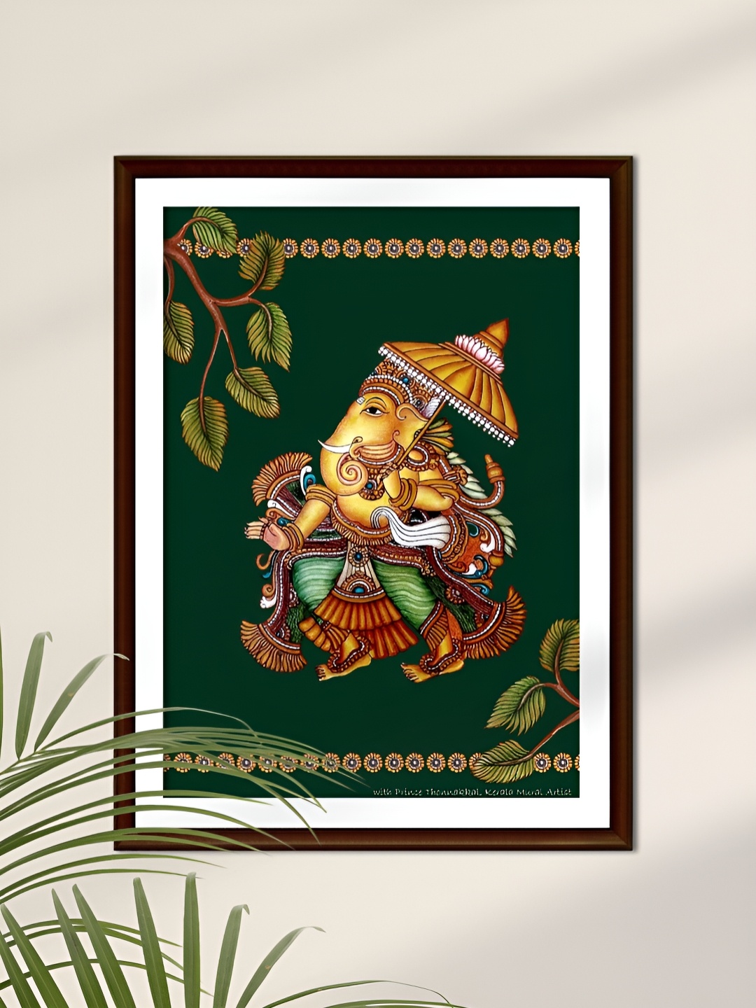 

Peepul Tree Green & Yellow Ganesha Mural Religious Wall Art