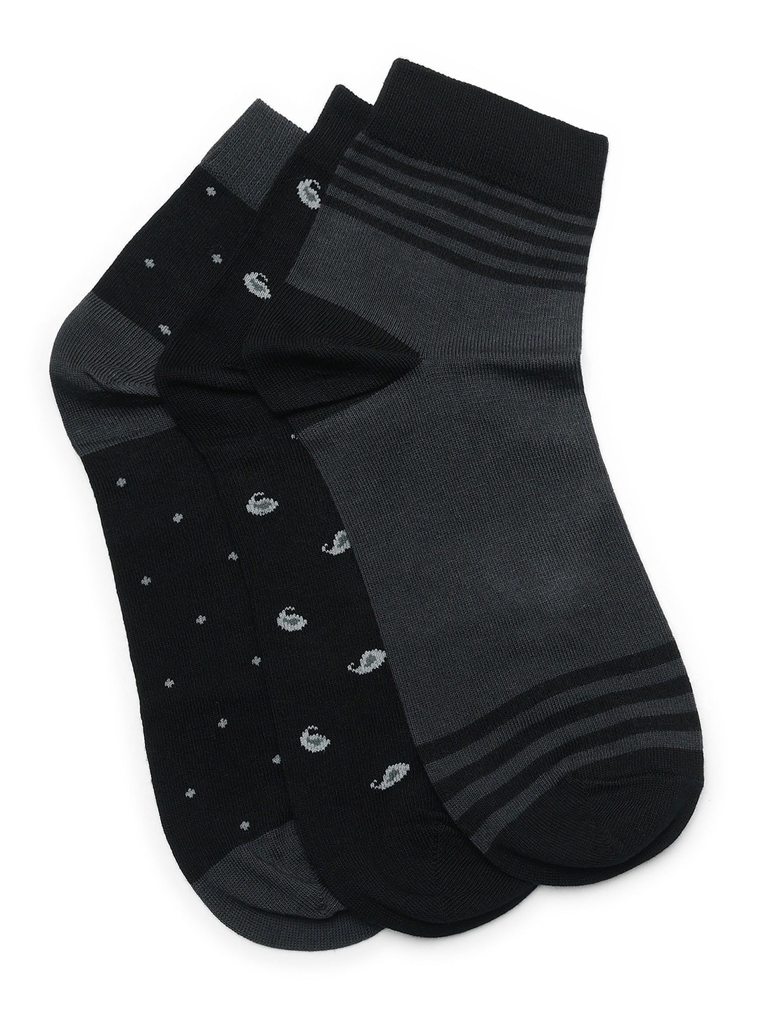 

Arrow Men Pack Of 3 Patterned Pure Cotton Ankle Length Socks, Black