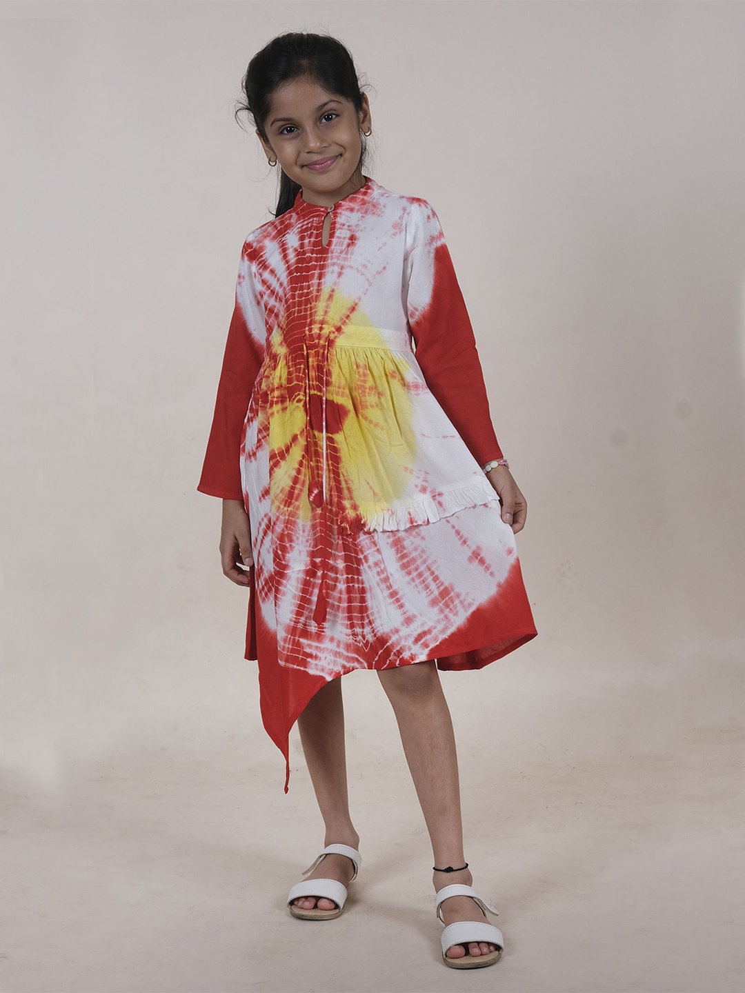 

KiddoPanti Tie and Dye Dyed A-Line Holi Dress, Red