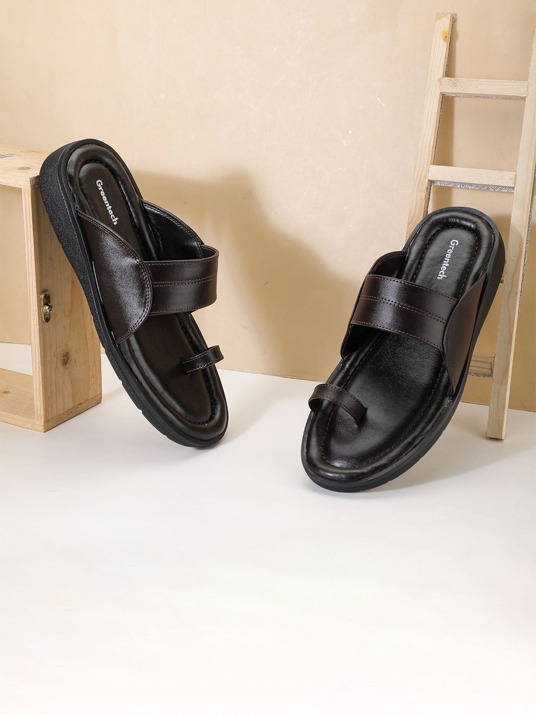 

Greentech Men Ethnic Leather Kolhapuri Comfort Sandals, Brown