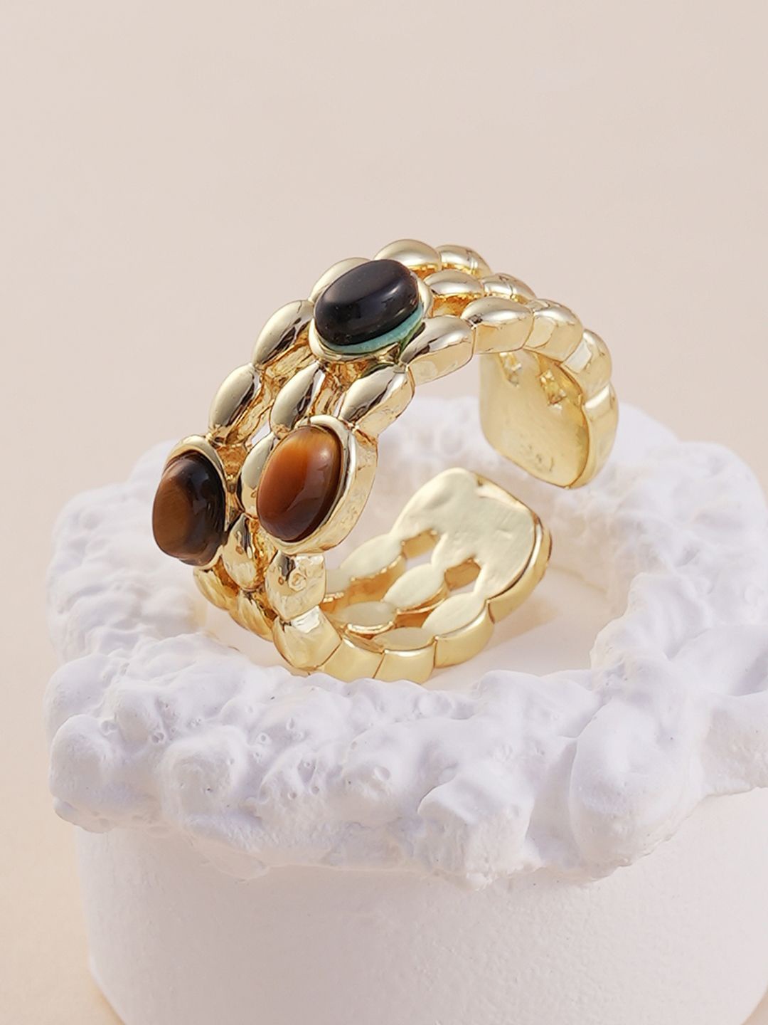 

SOHI Gold Plated Stone Studded Adjustable Finger Ring