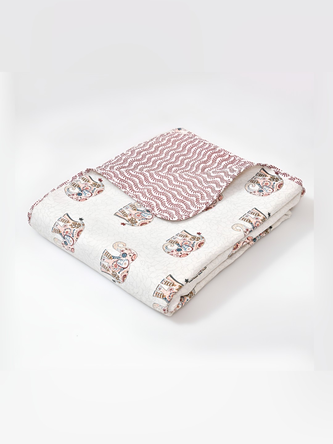 

Jinaya's White & Maroon Floral Printed Cotton AC Room 300 GSM Reversible Double Bed Dohar