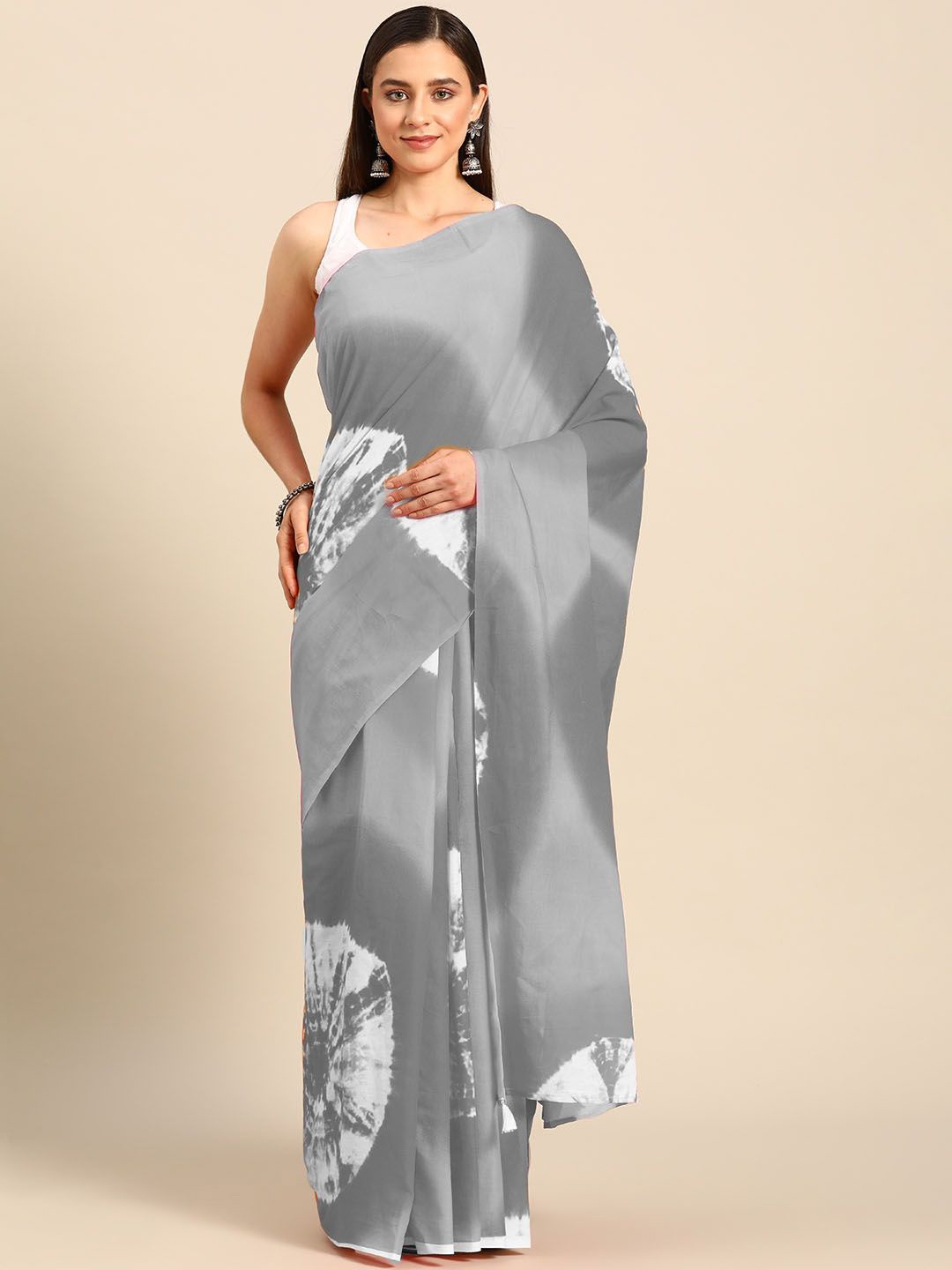 

BUTA BUTI Tie and Dye Pure Cotton Saree, Grey