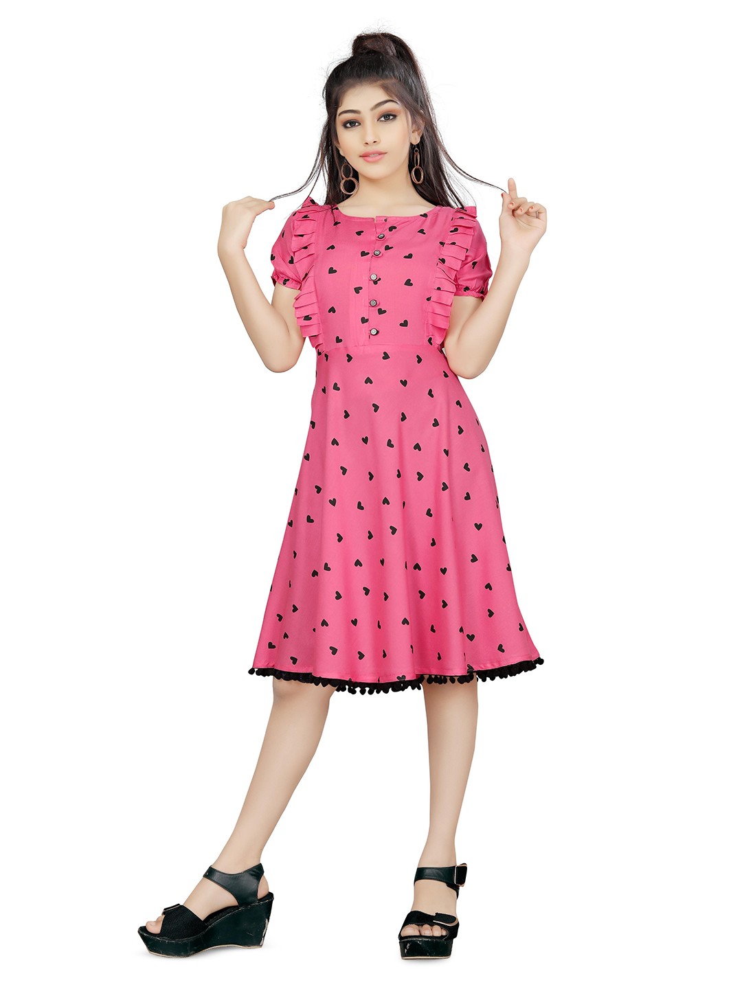 

Hoppipola Print Fit & Flare Dress, Pink
